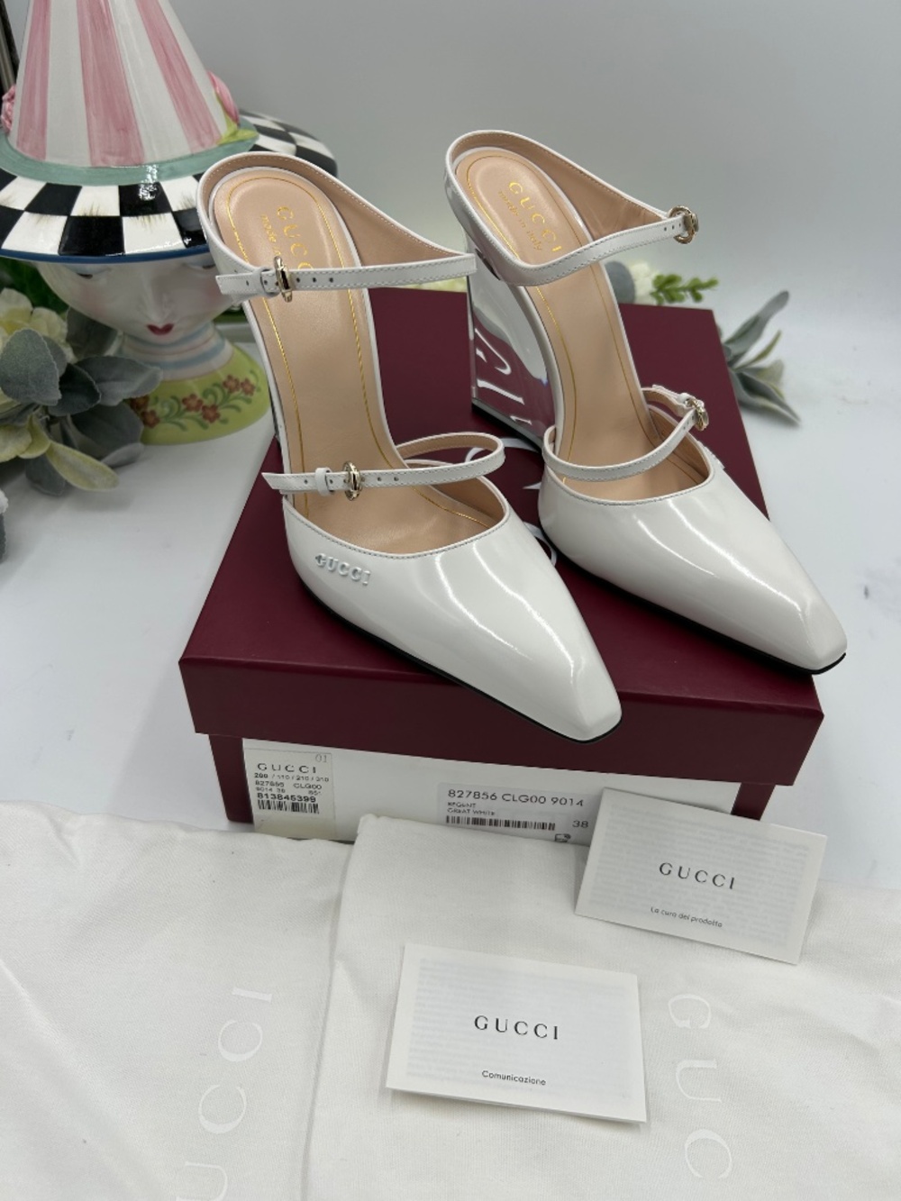 Women’s Gucci Christy Patent Leather Wedge Mules. Size 38. Made in Italy. - Picture 4 of 12